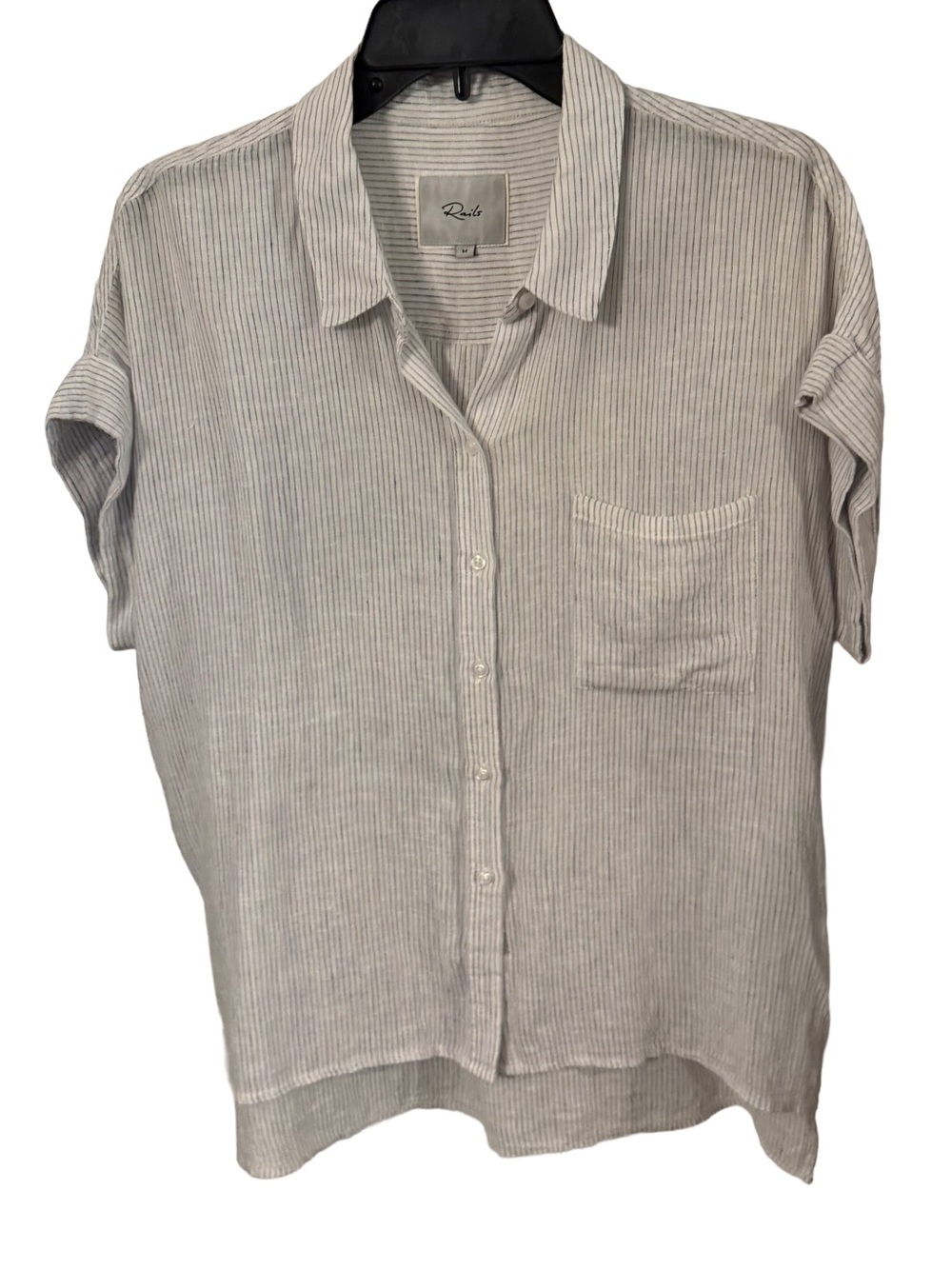 Rails Women’s Whitney button down shirt linen blend White W/ Blue Stripe  Sz M